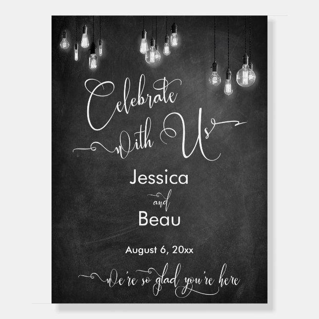 Celebrate with Us Edison Lights Chalkboard Event Foam Board (Front)