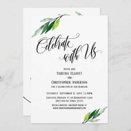 Celebrate with Us Elaborate Script and Greenery Invitation