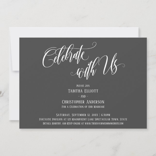 Celebrate with Us Elaborate Script Dark Gray Invitation (Front)