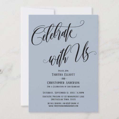 Celebrate with Us Elaborate Script Dusty Blue Invitation