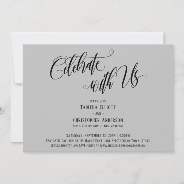 Celebrate with Us Elaborate Script Light Gray Invitation (Front)