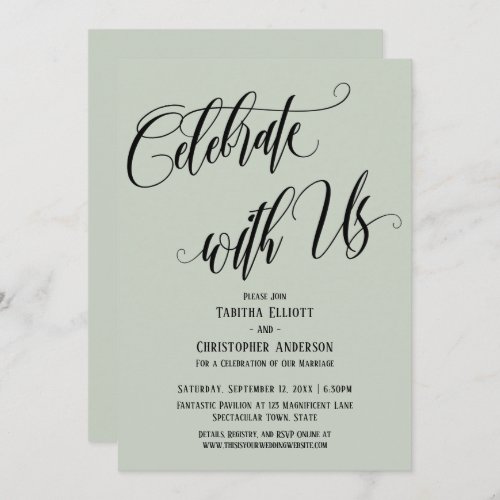 Celebrate with Us Elaborate Script Pale Sage Green Invitation