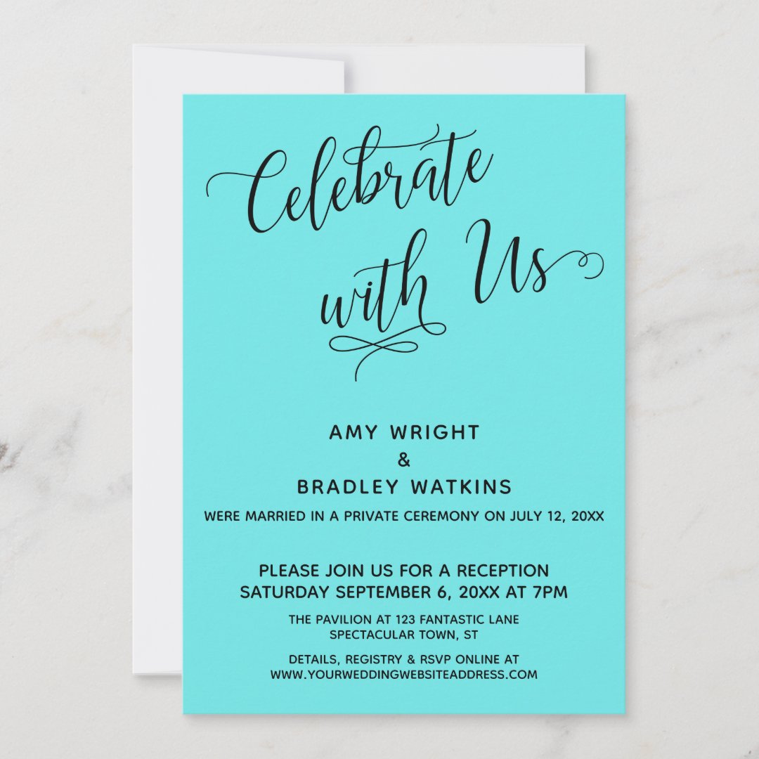 Celebrate with Us Elegant Aqua Reception-Only Invitation | Zazzle