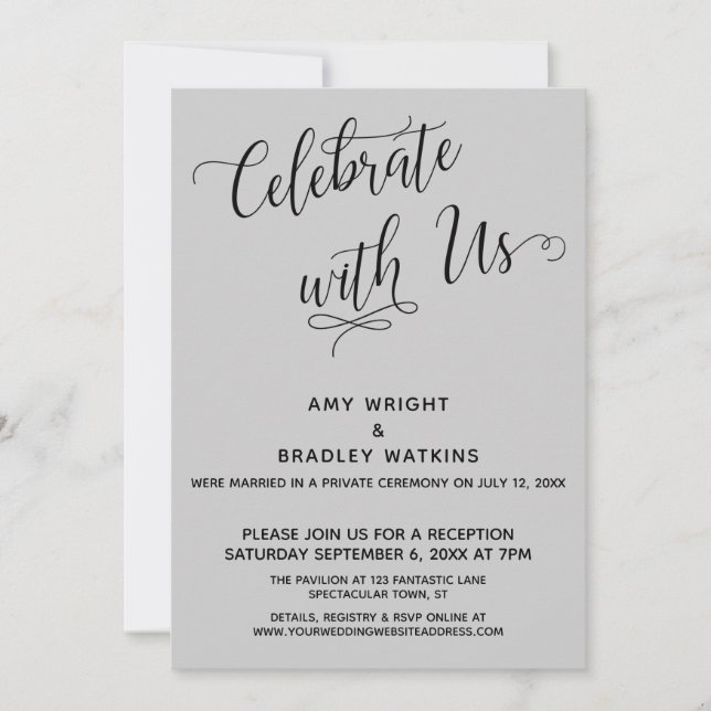 Celebrate with Us Elegant Gray Reception-Only Invitation (Front)