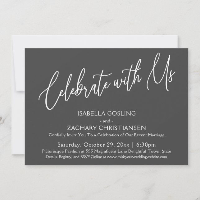 Celebrate with Us Elegant Handwriting Dark Gray Invitation (Front)