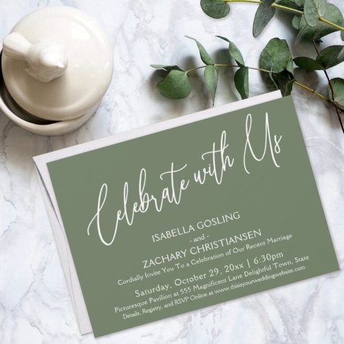 Celebrate with Us Elegant Handwriting Olive Green Invitation