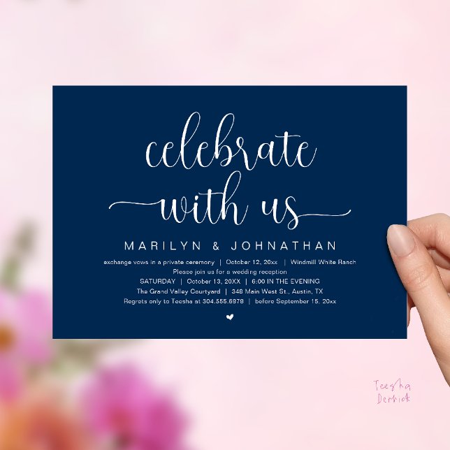 Celebrate With Us Elegant Wedding Reception Dinner Invitation (Celebrate With Us Elegant Modern Wedding Reception Dinner Invitation Card in Navy Blue)
