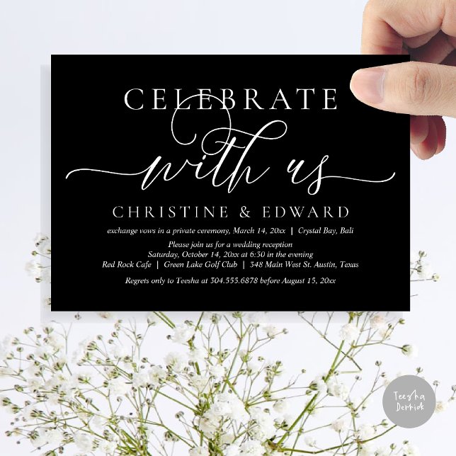 Celebrate with us, Elopement Party, Classy Black Invitation (Celebrate with us, Romantic Modern Wedding Elopement Invitation Card, PDF, in timeless Black)