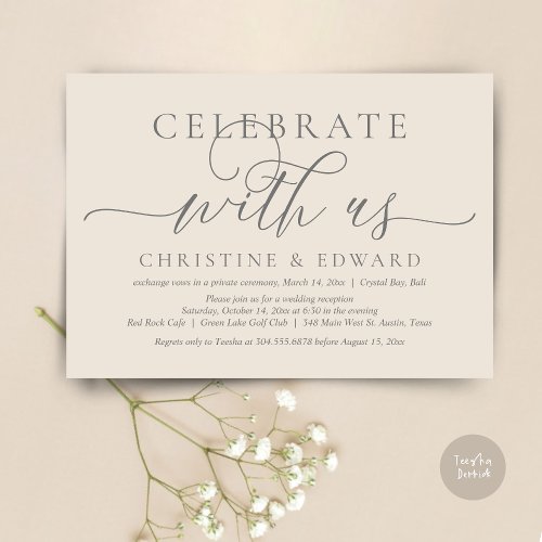 Celebrate with us Elopement Party Cream and Grey Invitation