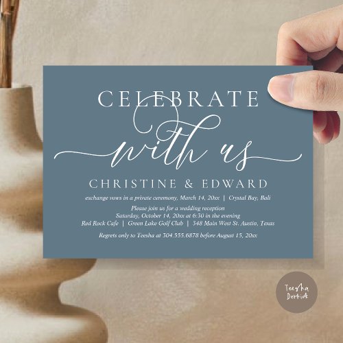 Celebrate with us Elopement Party Dusty Blue Invitation