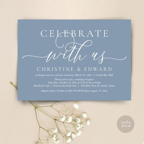 Celebrate with us Elopement Party Dusty Blue Invitation