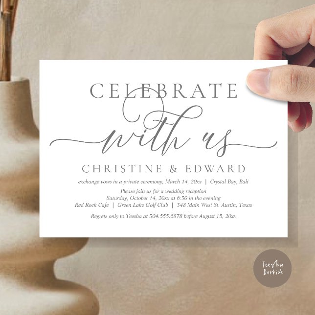 Celebrate with us, Elopement Party, Timeless Grey Invitation (Celebrate with us, Romantic Modern Wedding Elopement Invitation Card, PDF, in timeless Grey)
