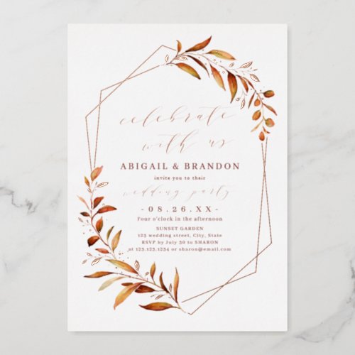 Celebrate With Us Fall Greenery Wedding Party Foil Invitation