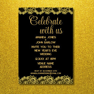Celebrate With Us Gold Floral New Year's Wedding Invitation