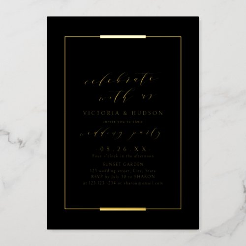 Celebrate With Us Gold Framed Elegance Wedding Foil Invitation