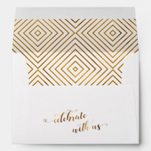 Celebrate with Us Gold Hearts Script Personalized Envelope