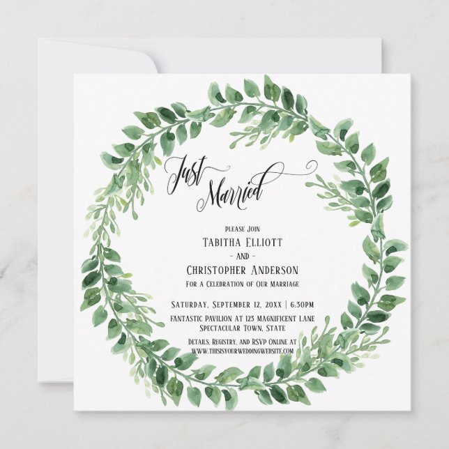 Celebrate with Us Green Wreath Reception-Only Invitation (Front)