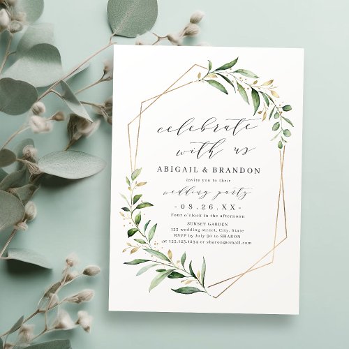 Celebrate With Us Greenery Geometric Wedding Invitation