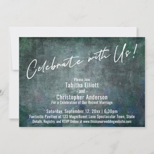 Celebrate with Us Handwriting Blue Gray Grunge Invitation