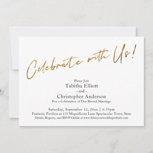 Celebrate with Us Handwriting Gold Basic Reception Invitation (Front)