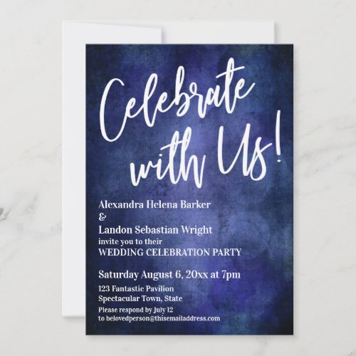 Celebrate With Us Handwriting Rich Blue Grunge Invitation