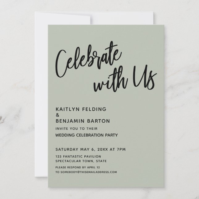 Celebrate With Us! Handwriting Sage Green Invitati Invitation (Front)