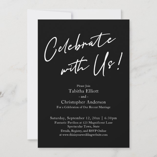 Celebrate with Us Handwriting Simple Black Invitation (Front)