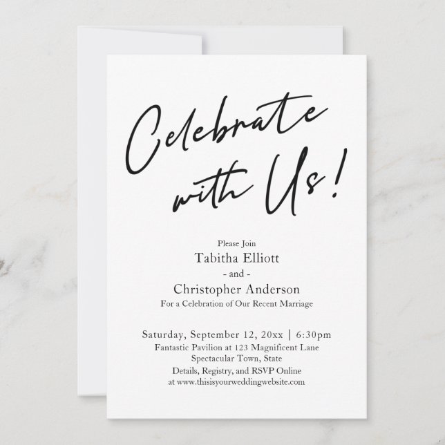 Celebrate with Us Handwriting Simple Black & White Invitation (Front)