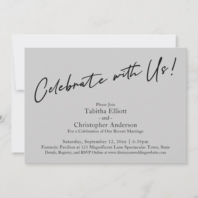 Celebrate with Us Handwriting Simple Light Gray Invitation (Front)