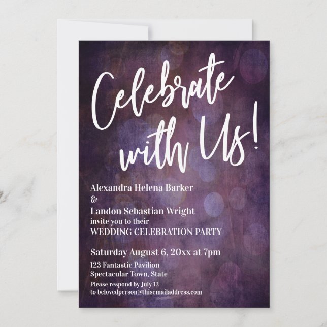 Celebrate With Us! Handwriting w/ Grunge Bokeh Invitation (Front)