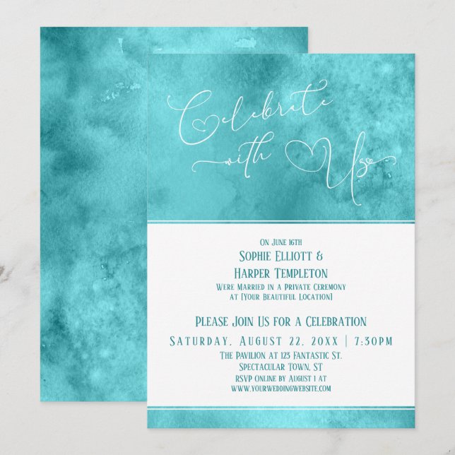 Celebrate with Us Hearts and Teal Reception Only Invitation (Front/Back)