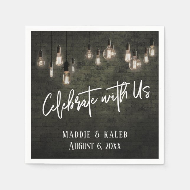 Celebrate with Us Industrial Bricks Edison Lights Napkins (Front)