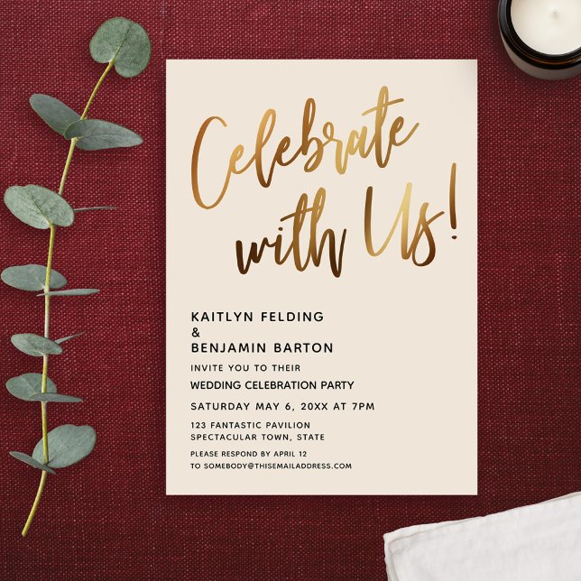 Celebrate With Us! Minimal Gold Handwriting Cream Invitation (Creator Uploaded)