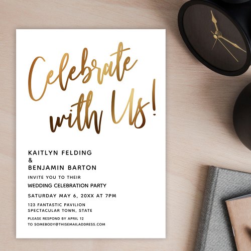 Celebrate With Us Minimal Gold Handwriting Event Invitation