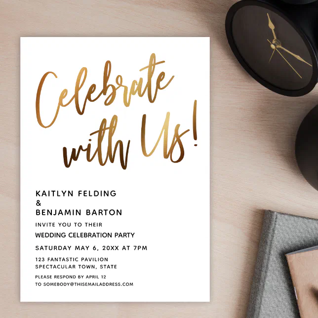 Celebrate With Us! Minimal Gold Handwriting Event Invitation 