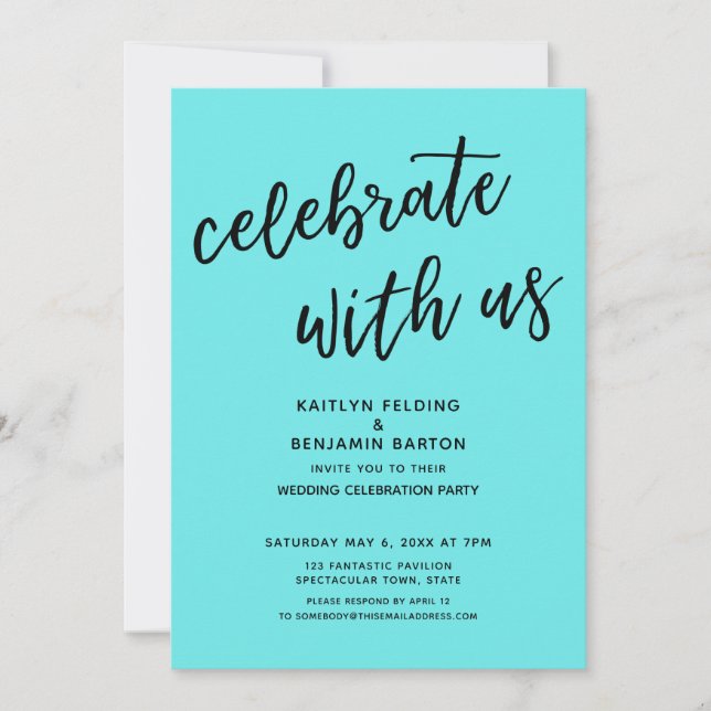 "Celebrate with Us" Modern Aqua Wedding Party Invitation (Front)