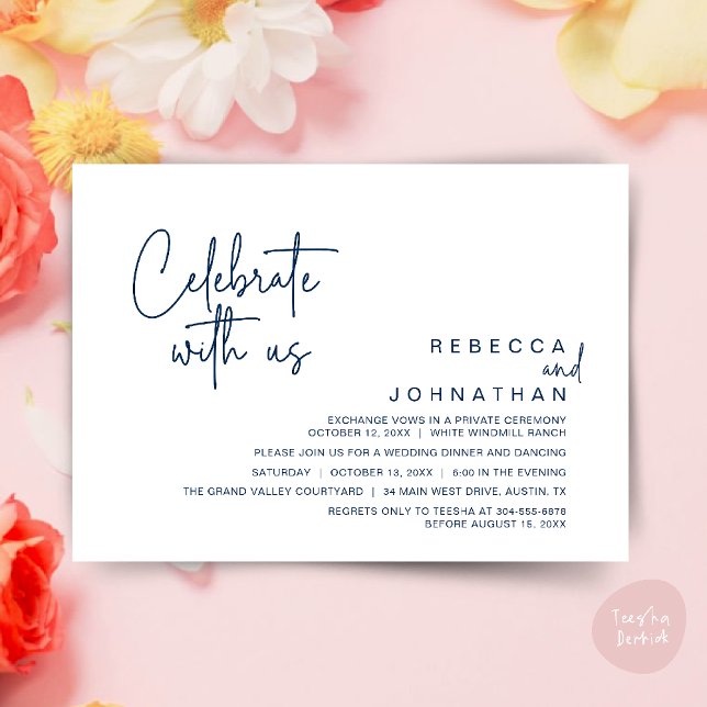 Celebrate with us, Modern Boho Wedding Reception  Invitation (Celebrate with us, Modern Boho Wedding Reception Invitation Card PDF Navy Blue)