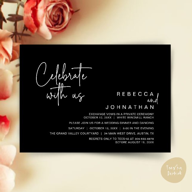 Celebrate with us, Modern Boho Wedding Reception  Invitation (Celebrate with us, Modern Boho Wedding Reception Invitation Card PDF Black White)