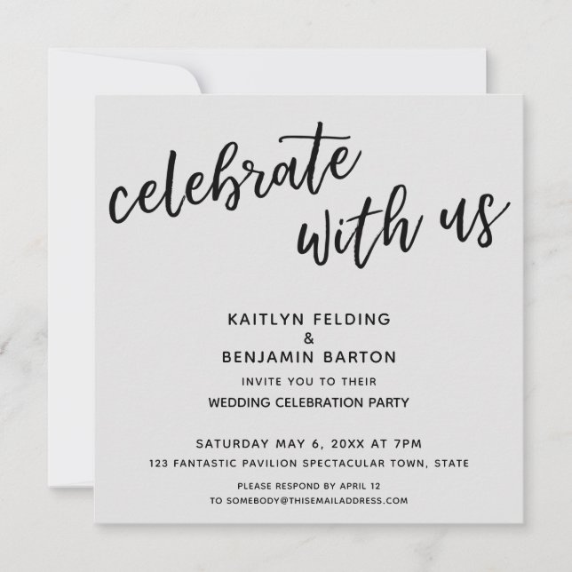 Celebrate with Us Modern Gray Wedding Reception Invitation (Front)