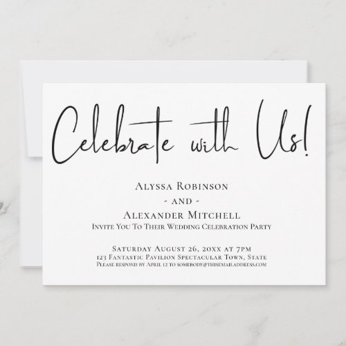 Celebrate with Us Modern Handwriting Reception Invitation