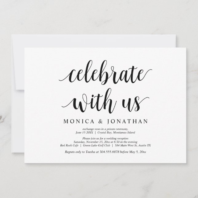 Celebrate with us, Modern Rustic Wedding Elopement Invitation (Front)