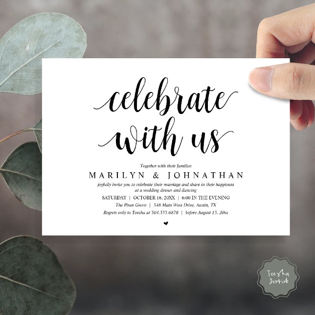 Celebrate with us, Modern Wedding Elopement Dinner Invitation (Celebrate with us, Modern Wedding Elopement Dinner Lunch Brunch Invitation Card in Black and White)