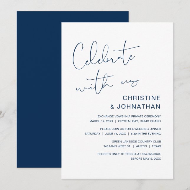 Celebrate with us, modern Wedding Elopement Invita Invitation (Front/Back)