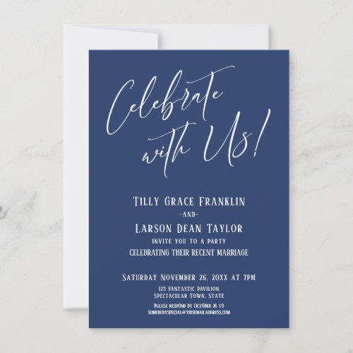 Celebrate with Us Modern Wedding Party Navy Invitation