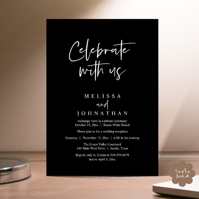 Celebrate with us, Modern Wedding Reception Invitation (Celebrate with us Modern Casual Wedding Reception Dinner Lunch Brunch Invites Card PDF Classy Black)