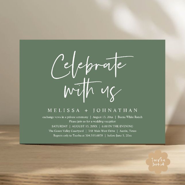 Celebrate with us Modern Wedding Reception Invitation (Celebrate with us Modern Casual Wedding Reception Dinner Lunch Brunch Invites Card PDF Sage Green)