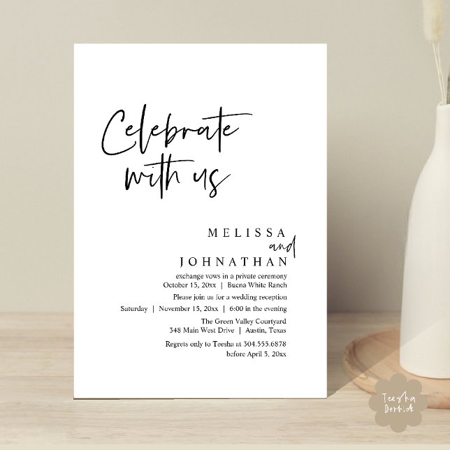 Celebrate with us, Modern Wedding Reception Invitation (Celebrate with us Modern Casual Wedding Reception Dinner Lunch Brunch Invites Card PDF Black White)
