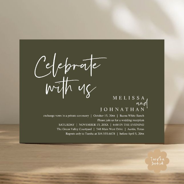 Celebrate with us Modern Wedding Reception Invitation (Celebrate with us Modern Casual Wedding Reception Dinner Lunch Brunch Invites Card PDF Olive Green)