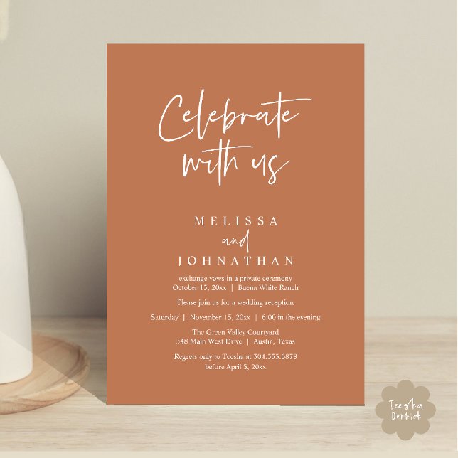 Celebrate with us, Modern Wedding Reception Invitation (Celebrate with us Modern Casual Wedding Reception Dinner Lunch Brunch Invites Card PDF Copper Brown)