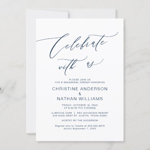 Celebrate with us Navy Blue Rehearsal Dinner Invitation